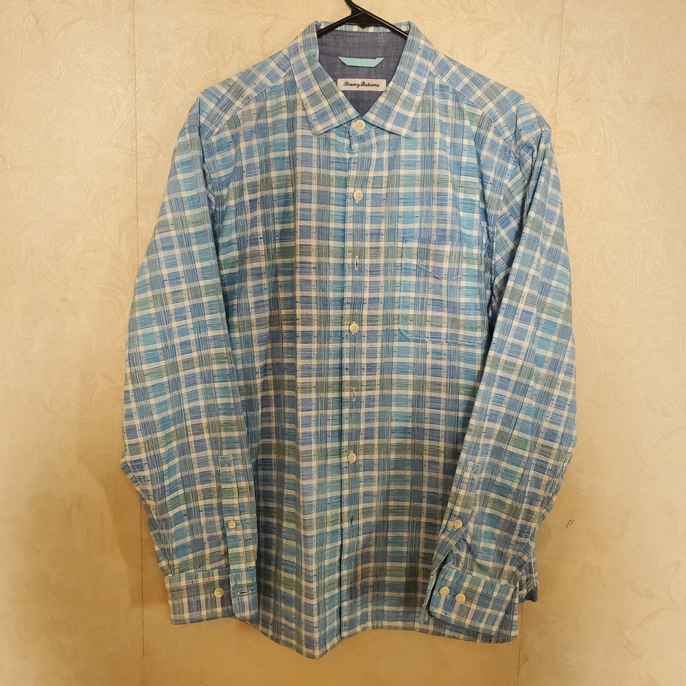 Tommy Bahama Blue and White Plaid Shirt